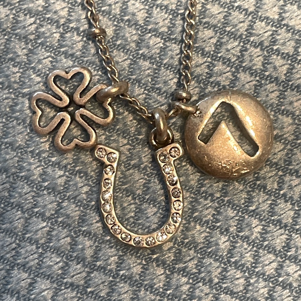 Fossil Clover #7 Horseshoe Silver Tone Chain Charm Luck Necklace